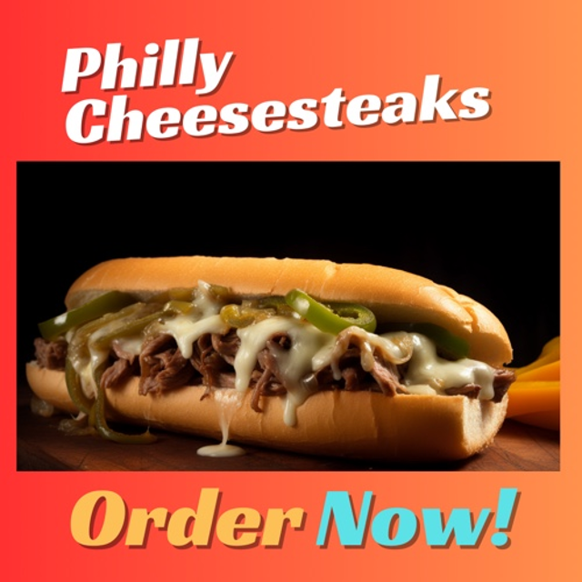 Cheesesteak Sandwich with Mushrooms, Peppers, Onions.