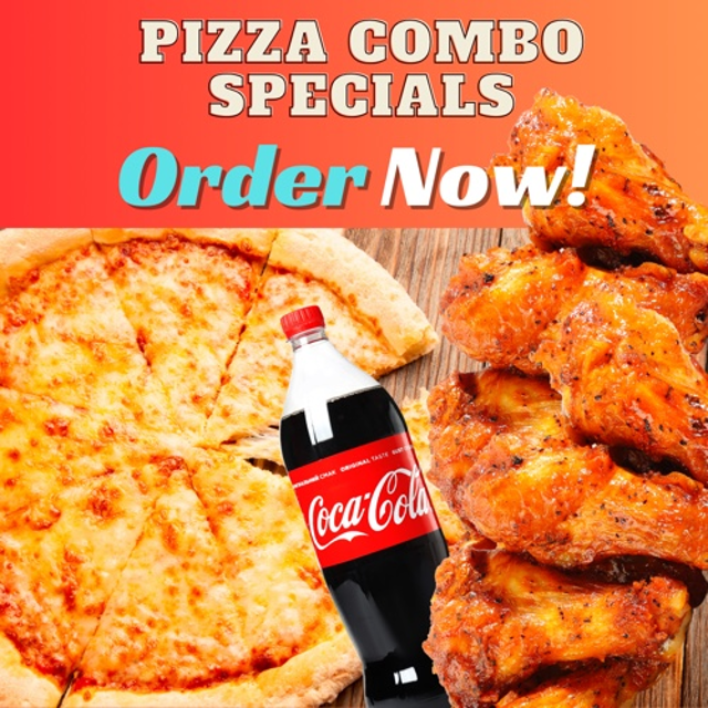 Large Cheese Pizza, 12 Wings & 2-Liter Soda.